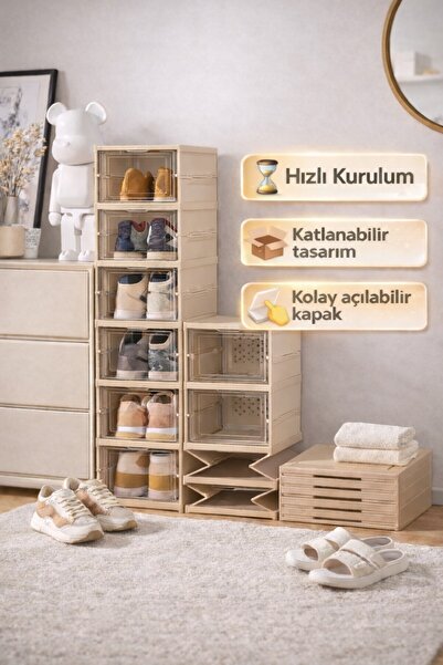 Evfix 6 Katlı Modüler Lüks Ayakkabı Kutusu Katlanır Ayakkabılık