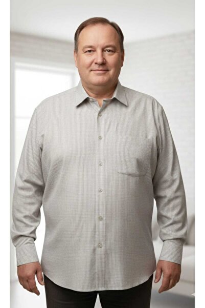 Grand Star Battal Size Self-Striped Long Sleeve Classic Men's Shirt with Pockets