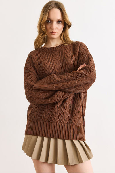Olalook Women's Brown Hair Braided Knitwear Sweater Kzk-19001130