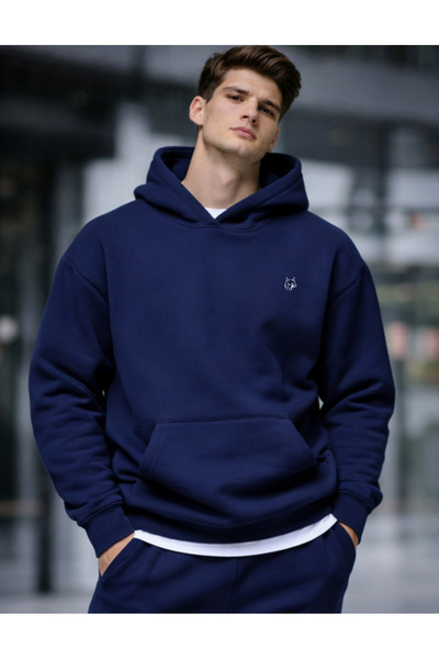 DEEPSENCE Unisex Navy Blue Winter Hooded Zippered Sweatshirt with Fleece Insi...