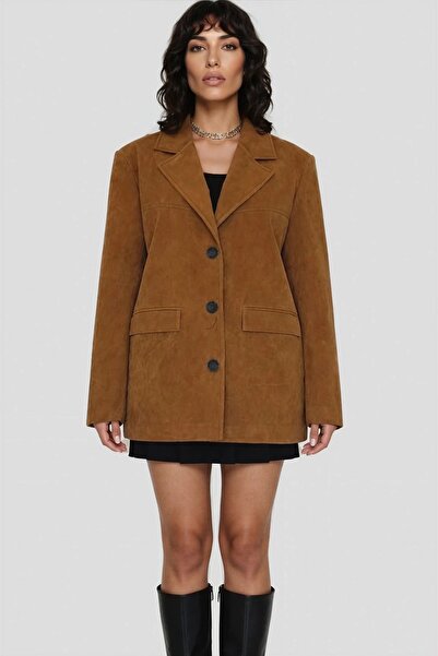Trend Alaçatı Stili Women's Tan Three Button Long Premium Jacket Alc-X15026
