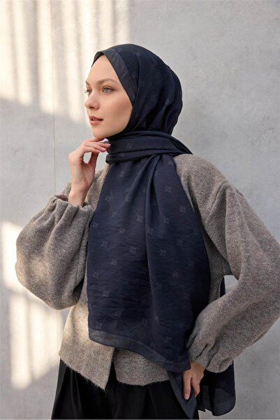 Silk Home Olinda Şal Monogram Desen Gece Mavisi 75x195