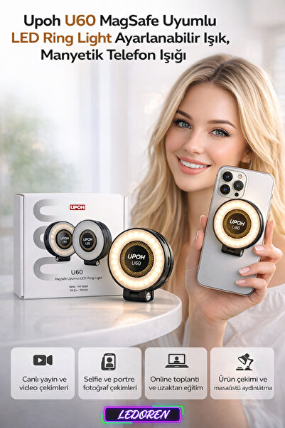L'eDoren Upoh U60 Magsafe Uyumlu Led Ring Light Ayarlanabilir Işık, Manyetik ...