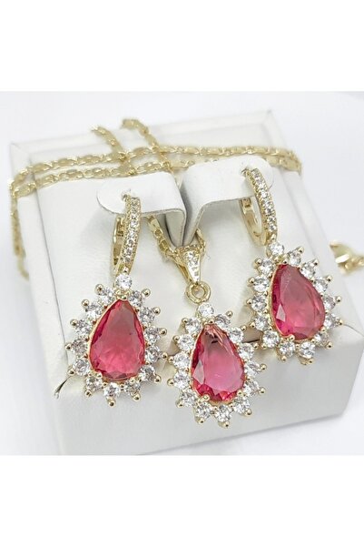 Milena 14k Gold Plated Set Model V5 - Chain Length 45cm / Earrings 2.3cm