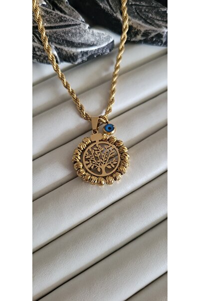 YİĞİTKARANAKSESUAR 316L Stainless Steel Spiral Chain Necklace with Dorica Tre...