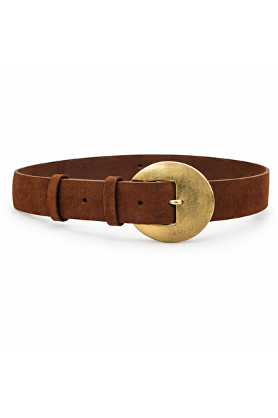 DAYMA Curea de piele de căprioară pentru femei – Cataramă ovală din aur antic...