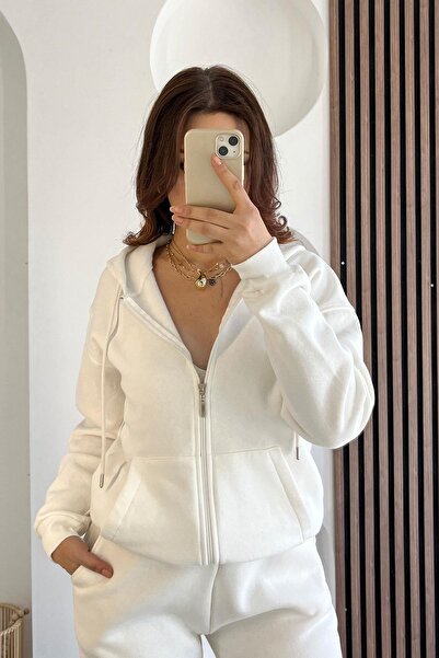 Crep Double Pocket Hooded Three Thread Jacket - Ecru Ekru