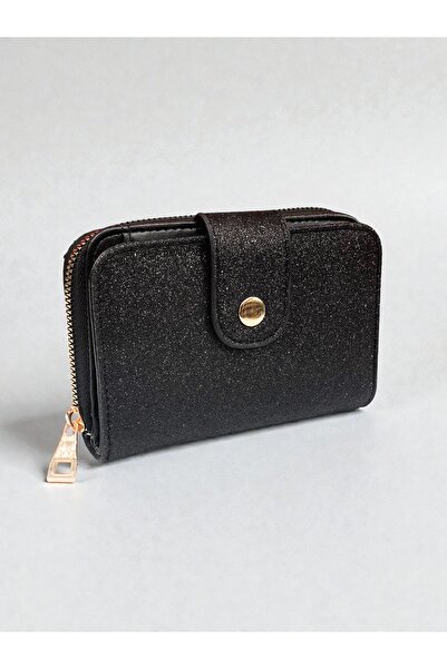 dericom Simli Siyah Kadın Mini Cüzdan – Fermuarlı Bozuk Para Bölmeli, Kartlık...