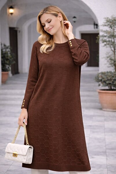 Fresh&Moda Women's Transitional Honeycomb Pattern Long Plus Size Knitwear Swe...