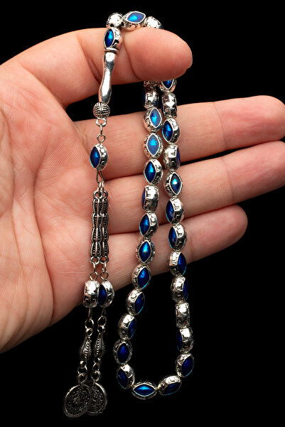 EHİNOS Silver Blue Special Design Metal Rosary