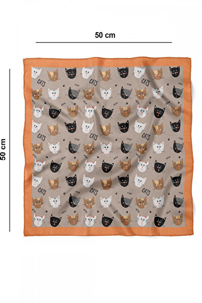 KADIN Kedi desenli dijital baskı fular bandana 50x50 cm