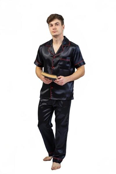 Katerinna Men's long pajamas made of 100% natural mulberry silk. Black
