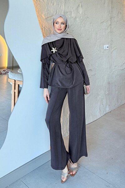 Şulemoda Giyim Hazel Front Shawl Buckle Set Brown