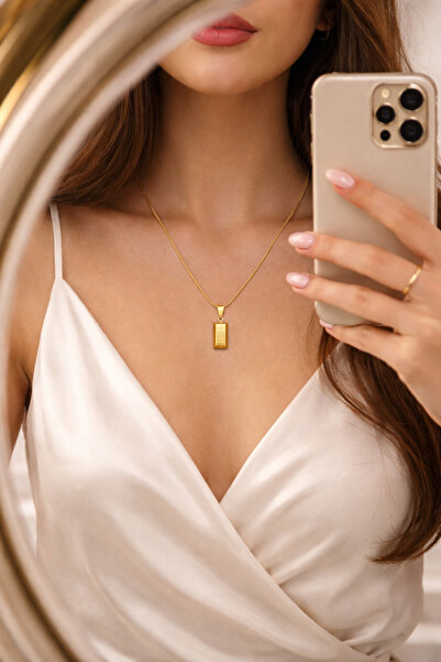 Home Külçe Altın Model çelik kolye (Small Külçe) Kadın