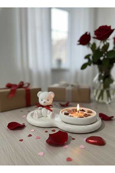 Handmade Ünlü Sanat Sevgililer Günü Hediyesi Ayıcıklı Dekoratif Mum Seti - Ro...