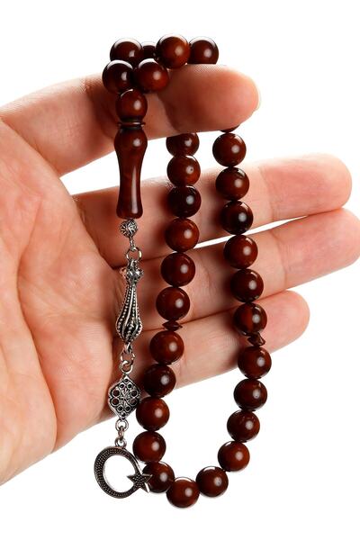 EHİNOS مسبحة كوكا بنجمة وهلال بني داكن 10 ملم