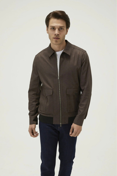 Andrea Nicolotti Prestigious Linen Blended Regular Fit Brown Transitional Jacket