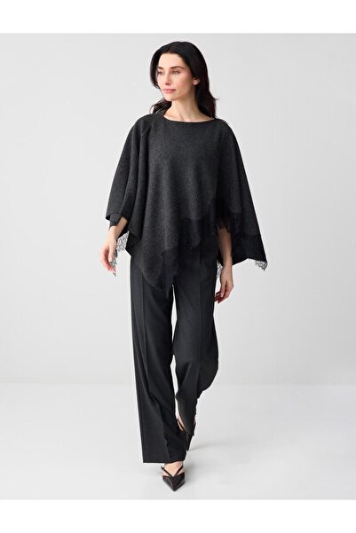Jimmy Key Anthracite Melange Lace Detailed Poncho