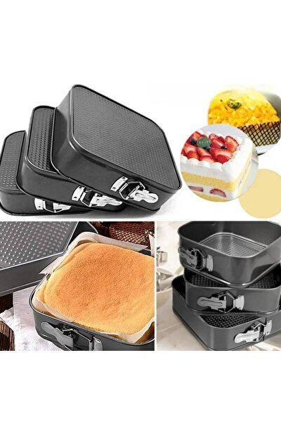 OEM Set of 3 square cake and pastry trays – 22 / 24 / 26 cm, carbon steel, re...