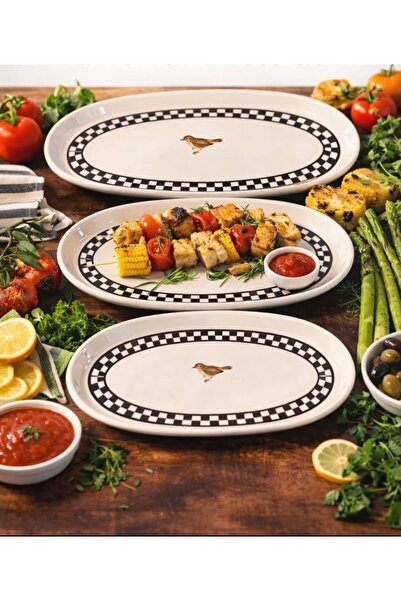 SERAMİKCİ 3-Piece Boat Plate with Damelali Bird