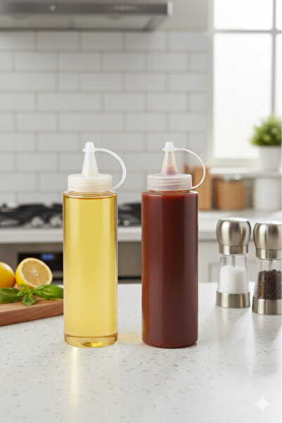 Flora Kapaklı Şeffaf Yağdanlık ve Sosluk 2’li Set, Yağ Sirke Ketçap Mayonez Çikolata Şişesi 700 ml 2 Adet