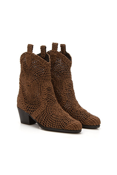 ÜNAL ÖZER Women's Brown Knitted Western Boots Un004-0400