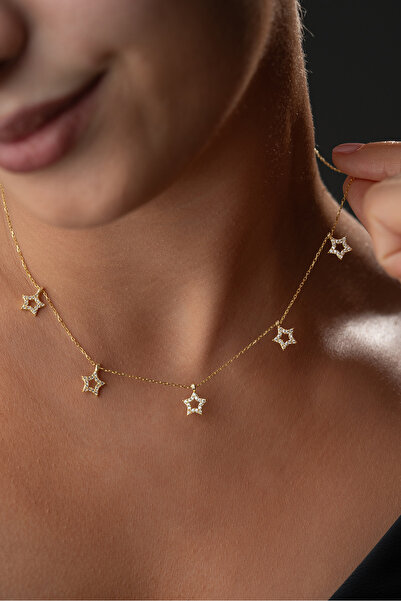 Silvano Jewelry 925 Ayar Gümüş Altın Kaplama Yıldız Şans Kolye