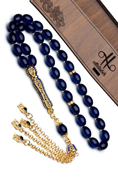 EHİNOS Telkari Imame Ve Püskül Takımlı 8x12mm Parlament Mavisi Ateş Kehribar ...