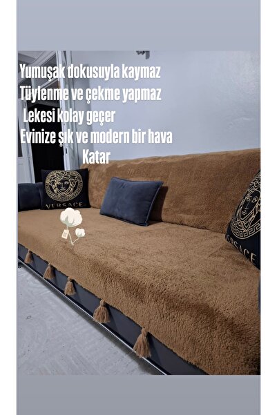 Hümzeyy home Püsküllü koltuk örtüsü ölçü 160x190 kahverengi