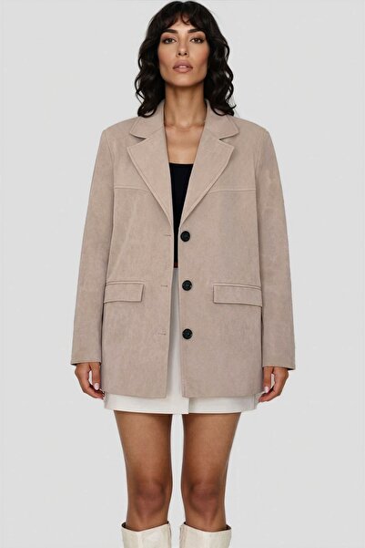 Trend Alaçatı Stili Women's Stone Three Button Long Premium Jacket Alc-X15026