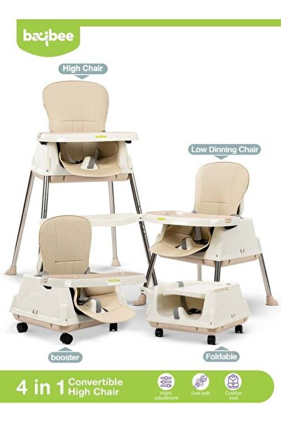 BAYBEE 4-in-1 baby Adjustable high chair with tray, footrest & safety belt fo...