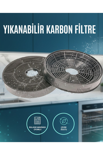 Ferre D017 Davlumbaz uyumlu YIKANABİLİR Karbon Filtre Çap 14-15 cm 3 Tırnak