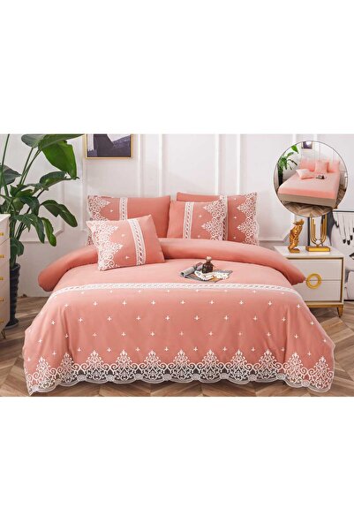 trendyhome Premium Fine Cotton Bed Linen 6 Pieces – Elegant Embroidery, Lace ...