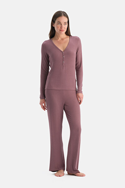 Dagi طقم بنطلون تي شيرت فيسكوز ك حياكة مضلعة