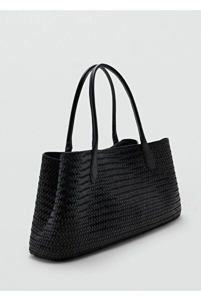 MANGO Woman Büyük boy örgü desenli deri omuz çantası