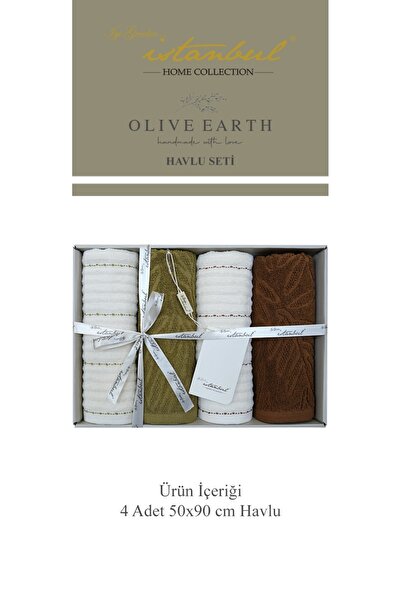 İyi Geceler İstanbul 100% Cotton Olive Earth 50X90 cm 4-Piece Towel Set