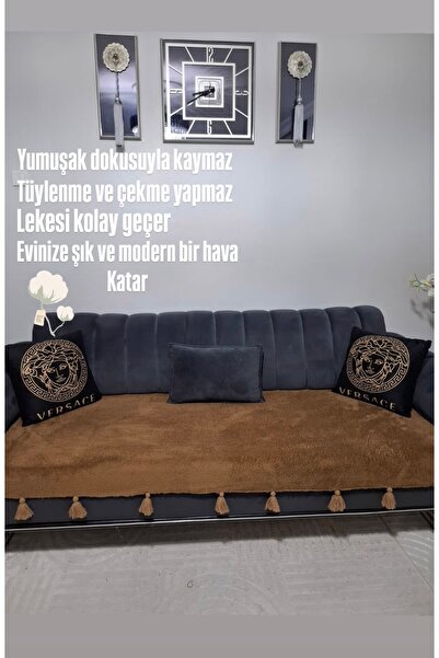 Hümzeyy home Püsküllü koltuk örtüsü ölçü 80x190 kahverengi