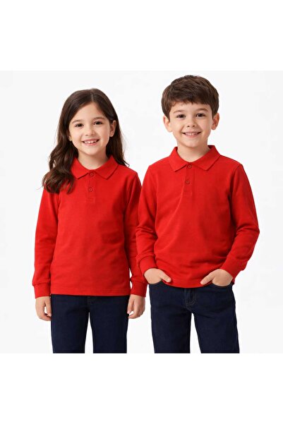 Store okul Kırmızı Polo Yaka uzunkol tişörtleri kıyafetleri üniforması çocuk ...