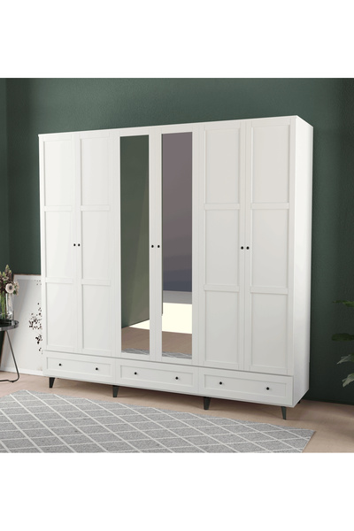 Teen & Bright TOPRAK 6 KAPAKLI ÇEKMECELİ GARDIROP - MDF KAPAK