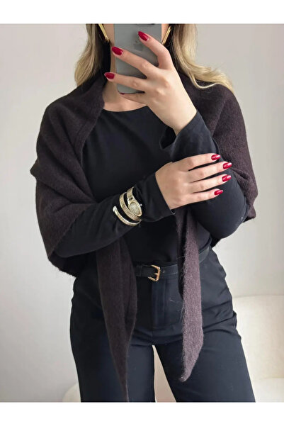 LEROSY CO. Detaliu cu textura moale șal triunghiular maro