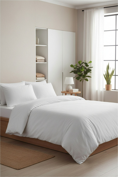 serelya Σετ Παπλωματοθήκης Διπλό Σατέν - Ριγέ - Σατέν Ύφασμα - 100% Βαμβάκι