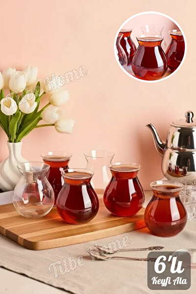 Tilbe Home 6’lı Royal Keyfi Ala Borosilikat Cam Çay Bardağı Seti Isıya Dayanı...