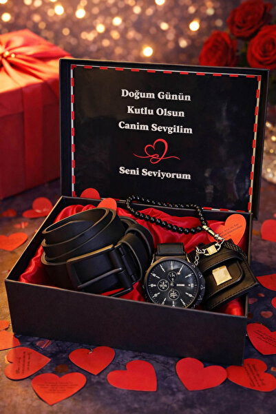 expreshediye Erkek Sevgiliye Doğum Günü Hediyesi | Kemer Cüzdan Saat Tesbih Seti
