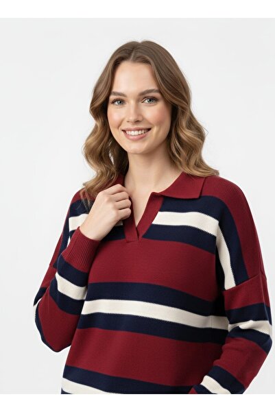 ASEZ BUTİK Oversized Striped Polo Neck Knitwear Sweater – Casual Stylish Knit...