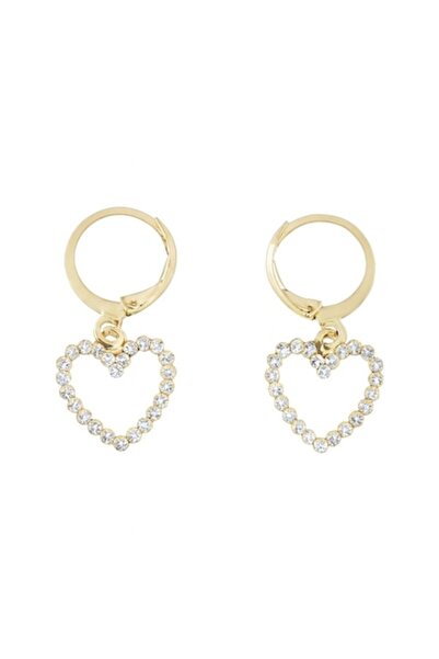 OEM Elegant Earrings with Heart Pendant, Sparkling Stones, Gold