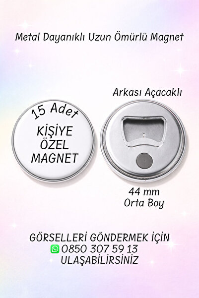 15 Adet Kişiye Özel 44mm Magnetli Açacak – Metal Açacak Magnet, Parlak Kaplama, Güçlü Mıknatıslı