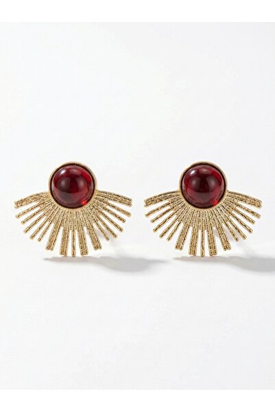 Snartun Burgundy Glass Look Stone Gold Color Women's Earrings I Special Boxed