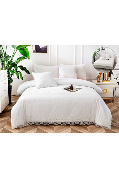 trendyhome Premium Fine Cotton Bed Linen 6 Pieces – Elegant Embroidery, Lace ...