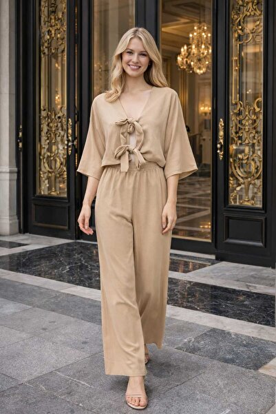 forte bella Ribbon Detail Front Tie Bottom-Top Set