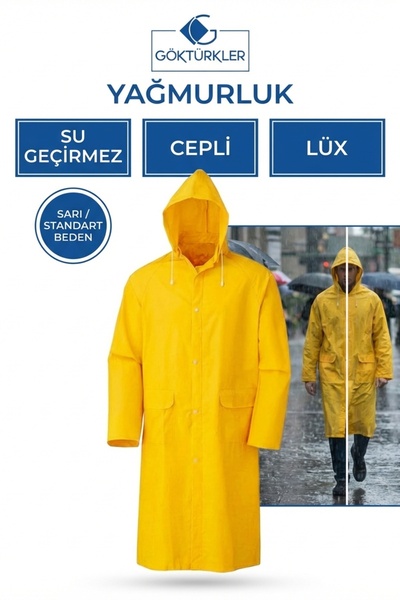 GÖKTÜRKLER Waterproof Luxury Pvc Raincoat Yellow Color XXL